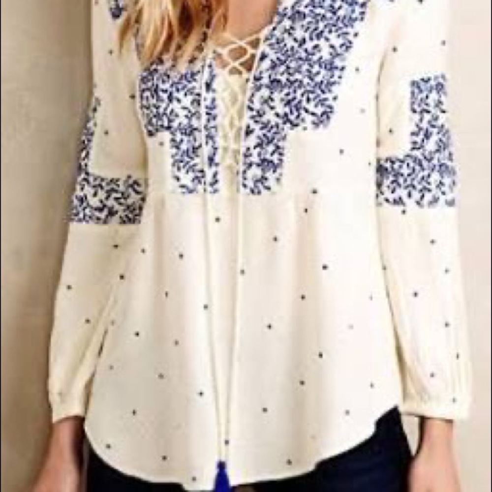 Anthropologie Vanessa Virginia Embroidered Long Sleeve Peasant Blouse